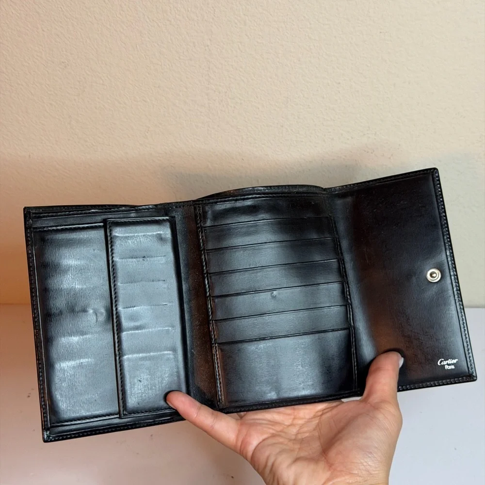 Cartier Panthère Trifold Wallet with a Silver-finish Panther Head motif closure